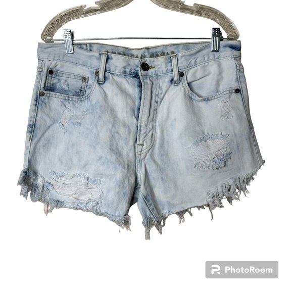 American Eagle Outfitters Pants - American Eagle Distressed High Waisted Raw Hem Denim Jeans Shorts Women's Sz 33